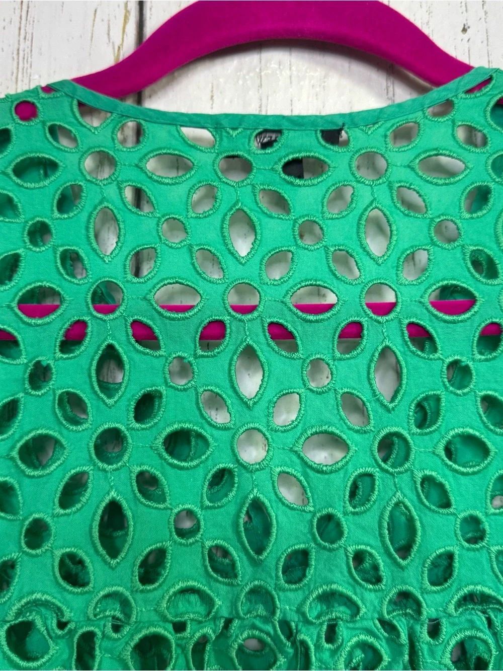 J.Crew Green Eyelet Lace Boho Peasant Blouse Cottagecore Resort Coastal Top M - Picture 9 of 13